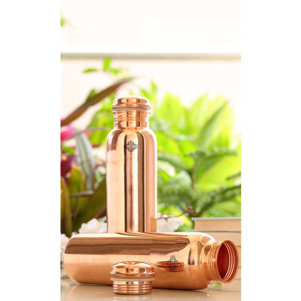 Indian Art Villa Pure Copper Shine Finish Bottle, Stoarage & Drinkware, Health Benefits, Volume-1000ML, Set Of 2