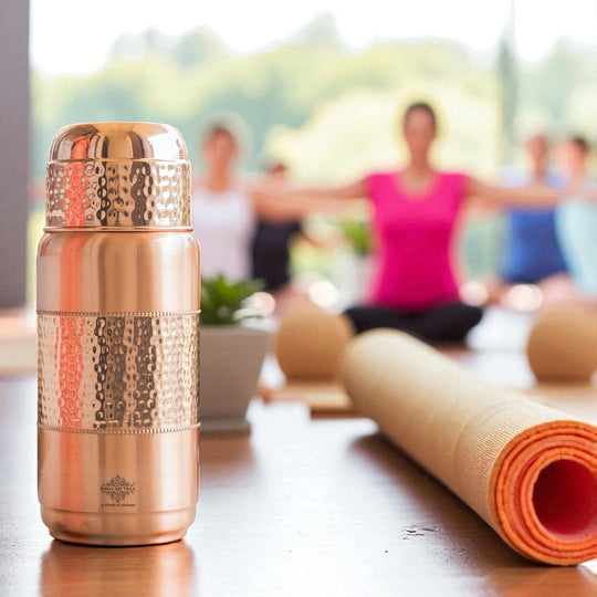 Pure Copper Hammered Water Bottle with Glass Lid – 2000 ML