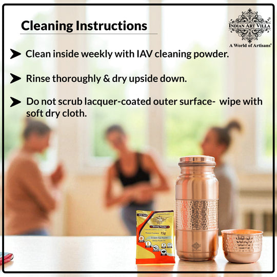 Pure Copper Hammered Water Bottle with Glass Lid – 2000 ML