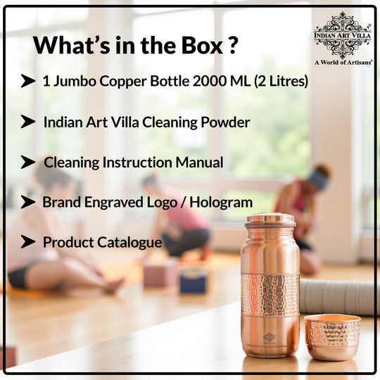 Pure Copper Hammered Water Bottle with Glass Lid – 2000 ML