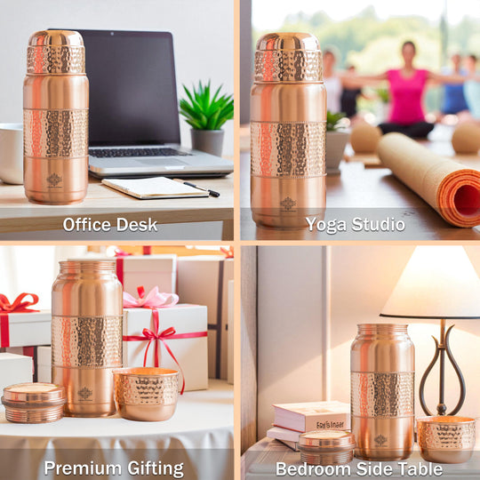 Pure Copper Hammered Water Bottle with Glass Lid – 2000 ML