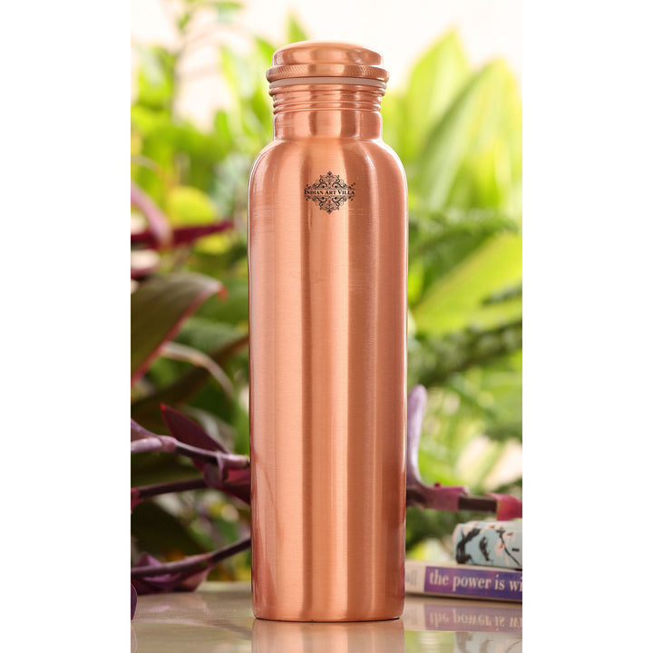 IndianArtVilla Lacqour Coated Matt Finish Copper Leak Proof Bottle, Serving Drinking Water, Benefit Yoga Ayurveda, 600 ML, Brown Set Of 2