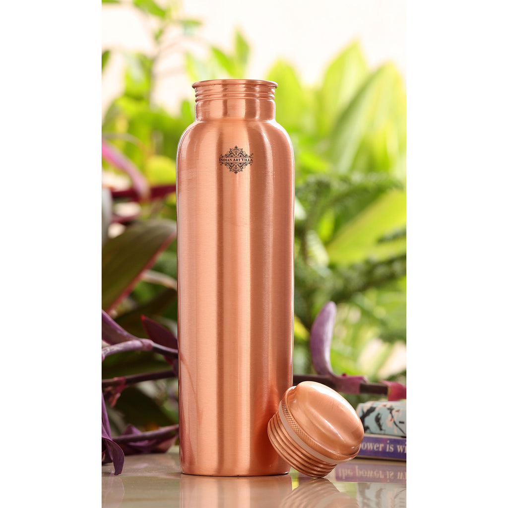 Indian Art Villa Pure Copper Matt Finish Lacquer Coated Water Bottle, Health Benefits, Drinkware, 900 ML