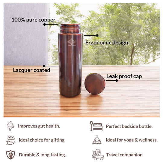 Pure Copper Bottle with Lacquer Coated Finish and Straight Shape