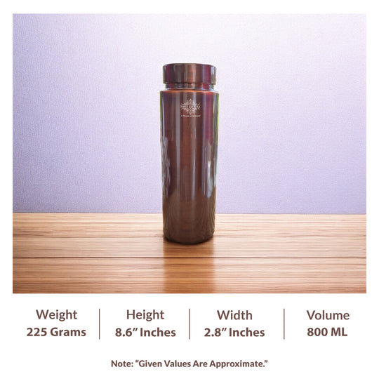 Pure Copper Bottle with Lacquer Coated Finish and Straight Shape