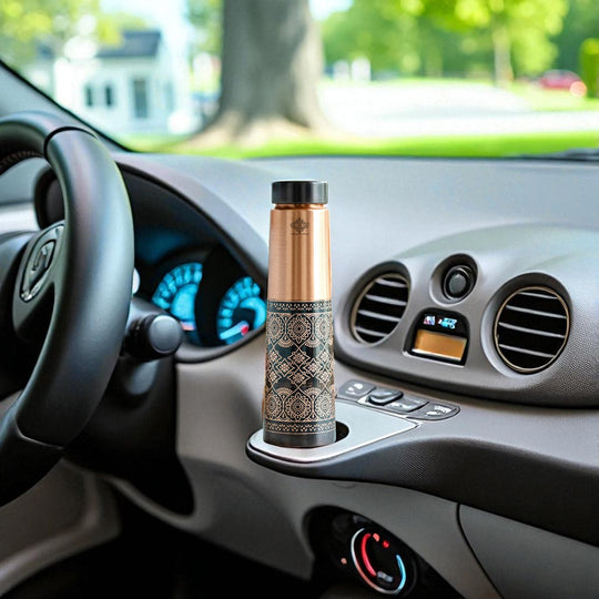 Pure Copper Water Bottle with Antique Dark Embossed Design - 800 ML