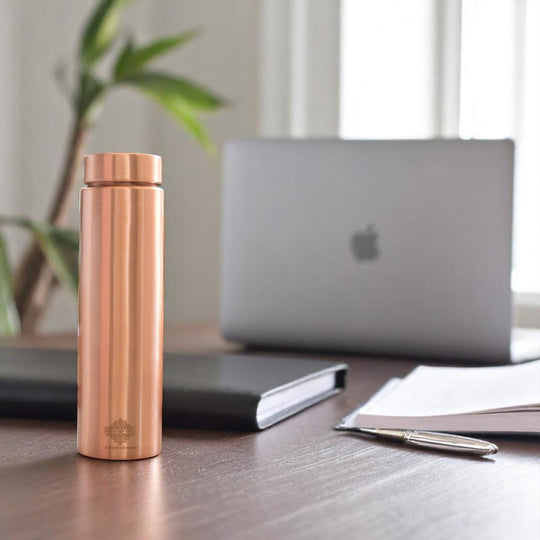 Pure Copper Bottle with Lacquer Coated Finish and Straight Shape