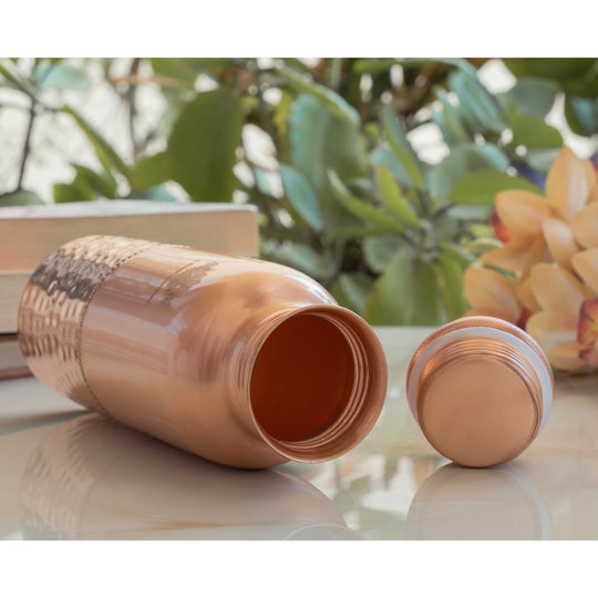 Pure Copper Water Bottle with Half Hammered Design