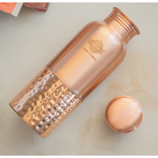 Pure Copper Water Bottle with Half Hammered Design