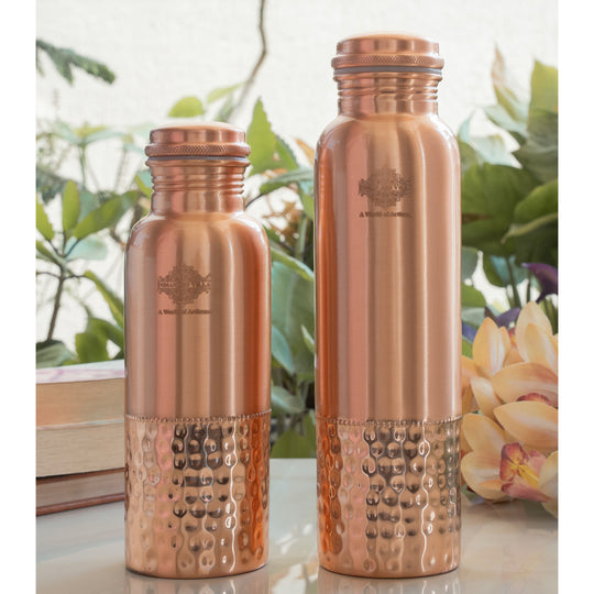 Pure Copper Water Bottle with Half Hammered Design