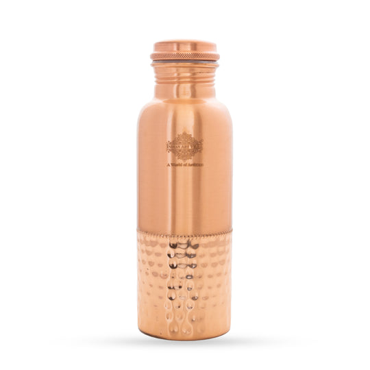 Pure Copper Water Bottle with Half Hammered Design