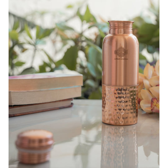 Pure Copper Water Bottle with Half Hammered Design