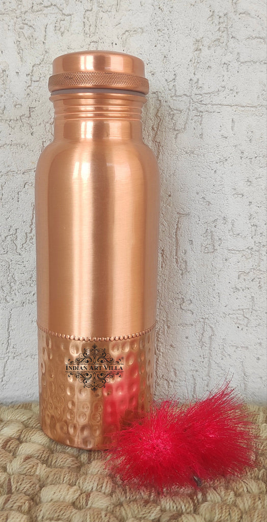 IndianArtVilla Copper Uper Lacquer & Bottom Hammered Design Bottle, Volume-700 ML