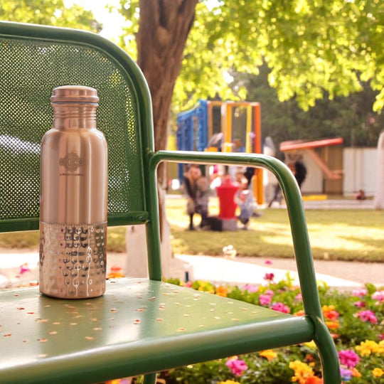 Pure Copper Water Bottle with Half Hammered Design