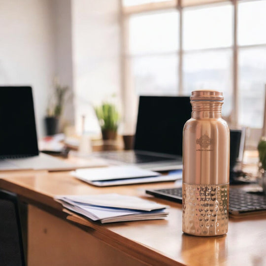 Pure Copper Water Bottle with Half Hammered Design
