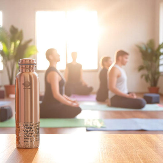 Pure Copper Water Bottle with Half Hammered Design