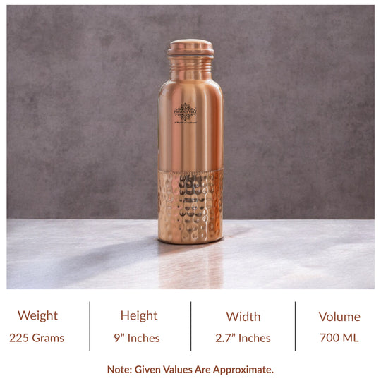 Pure Copper Water Bottle with Half Hammered Design