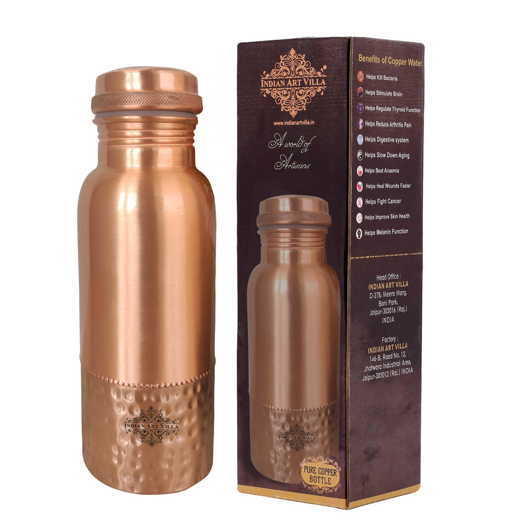 IndianArtVilla Copper Uper Lacquer & Bottom Hammered Design Bottle, Volume-700 ML