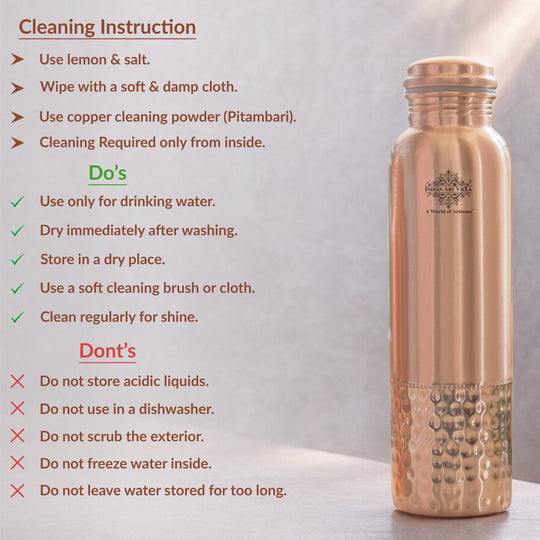 Pure Copper Water Bottle with Half Hammered Design