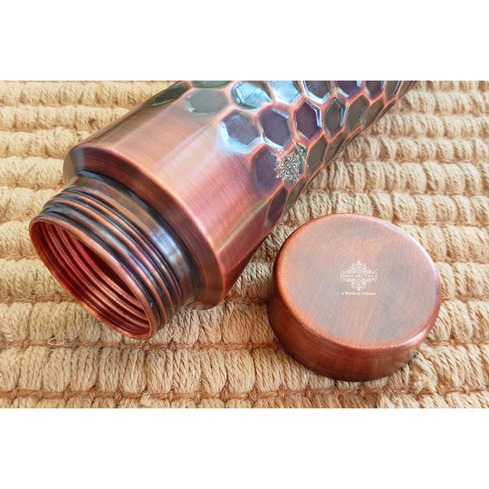 Copper Water Bottle with Honeycomb Embossed Design