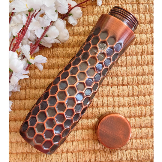 Copper Water Bottle with Honeycomb Embossed Design