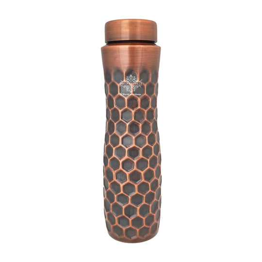 Copper Water Bottle with Honeycomb Embossed Design