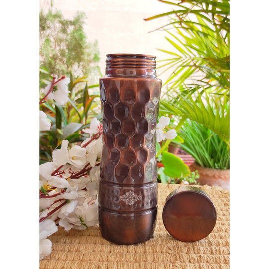 Pure Copper Water Bottle with Honeycomb Design