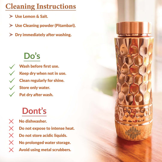 Pure Copper Water Bottle with Honeycomb Design