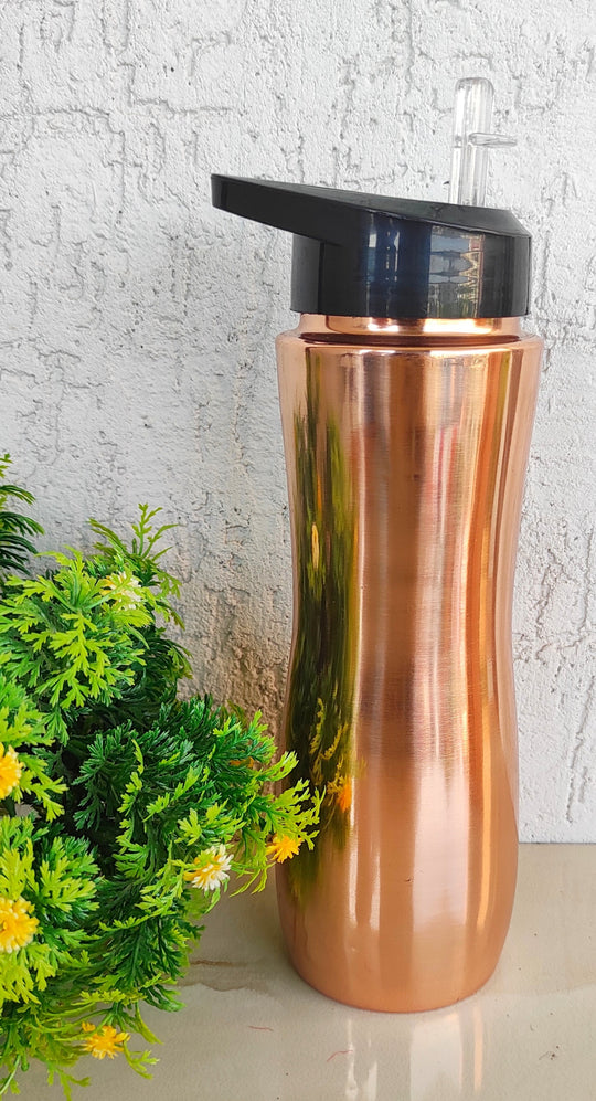 Elegant 750ML pure copper sipper water bottle, lacquer-coated and designed for durability by Indian Art Villa
