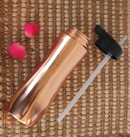 Indian Art Villa pure copper sipper bottle with elegant packaging, designed for Ayurvedic benefits and easy hydration.