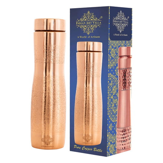 Copper Bottle with Curved Shape & Lacquer Embossed Design – 900ml