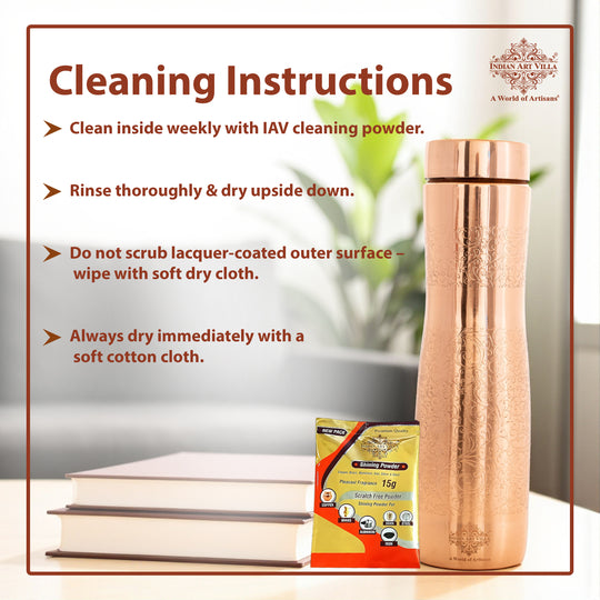 Copper Bottle with Curved Shape & Lacquer Embossed Design – 900ml