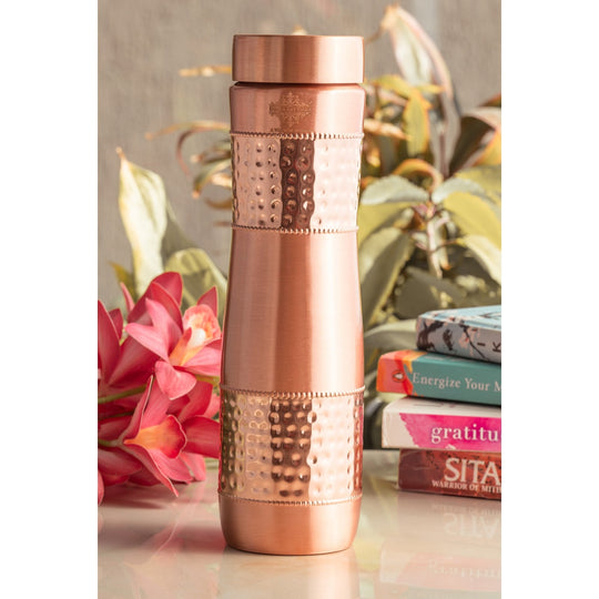 Copper Water Bottle with Half Hammered And Full Lacquer Coating