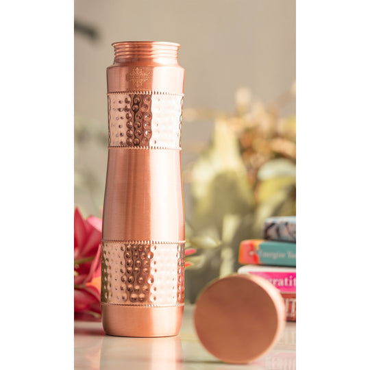 Copper Water Bottle with Half Hammered And Full Lacquer Coating