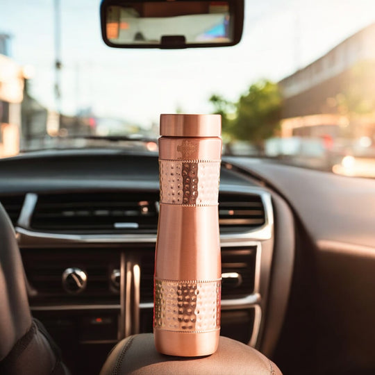 Copper Water Bottle with Half Hammered And Full Lacquer Coating