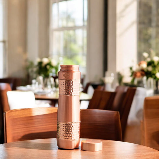 Copper Water Bottle with Half Hammered And Full Lacquer Coating