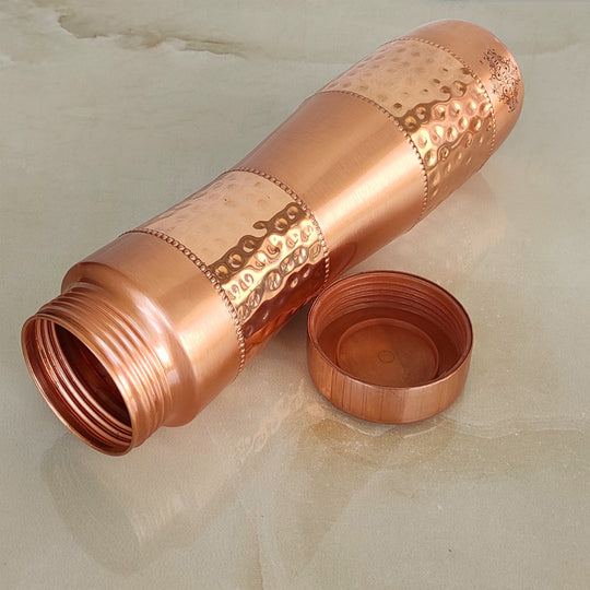 Copper Water Bottle with Half Hammered And Full Lacquer Coating