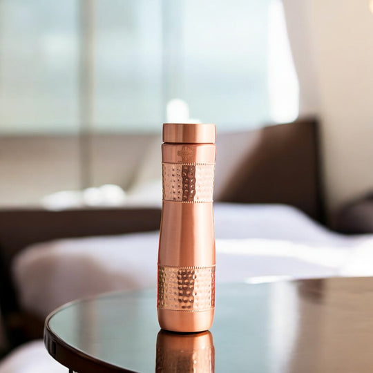 Copper Water Bottle with Half Hammered And Full Lacquer Coating