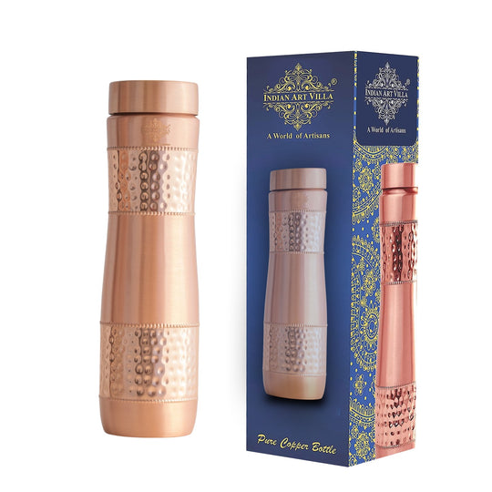 Copper Water Bottle with Half Hammered And Full Lacquer Coating