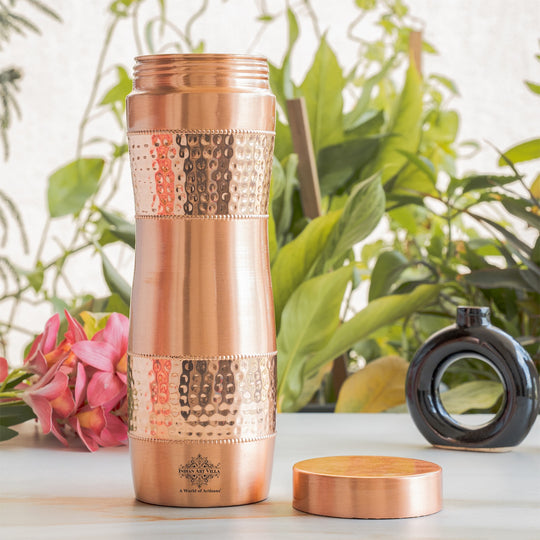 Copper Water Bottle with Half Hammered And Full Lacquer Coating
