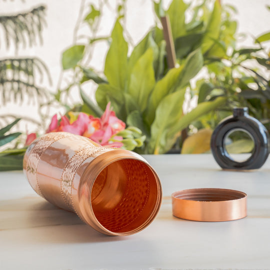 Copper Water Bottle with Half Hammered And Full Lacquer Coating