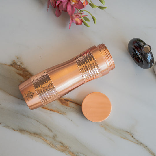 Copper Water Bottle with Half Hammered And Full Lacquer Coating