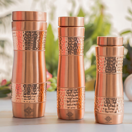 Copper Water Bottle with Half Hammered And Full Lacquer Coating
