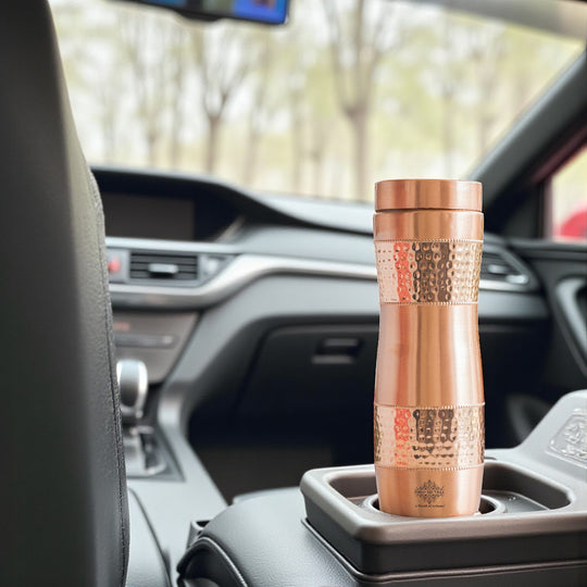 Copper Water Bottle with Half Hammered And Full Lacquer Coating