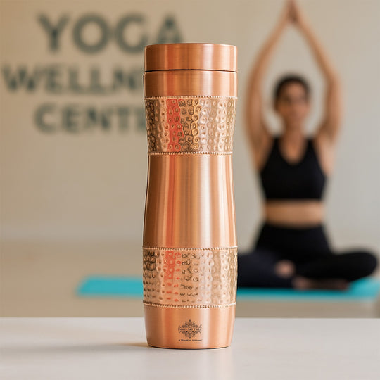 Copper Water Bottle with Half Hammered And Full Lacquer Coating