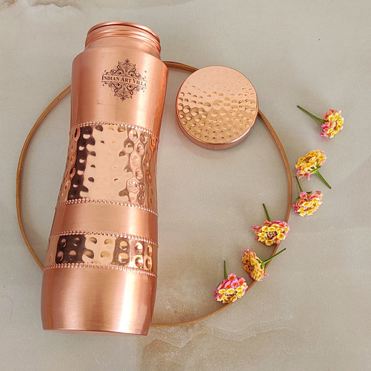 Copper Water Bottle with Half Hammered And Full Lacquer Coating