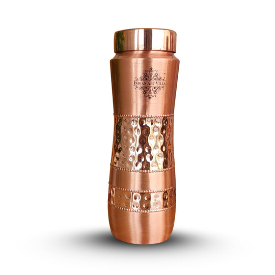 Copper Water Bottle with Half Hammered And Full Lacquer Coating