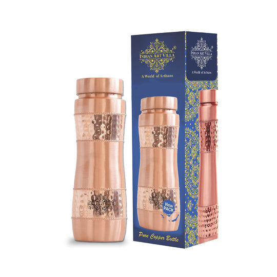 Copper Water Bottle with Half Hammered And Full Lacquer Coating