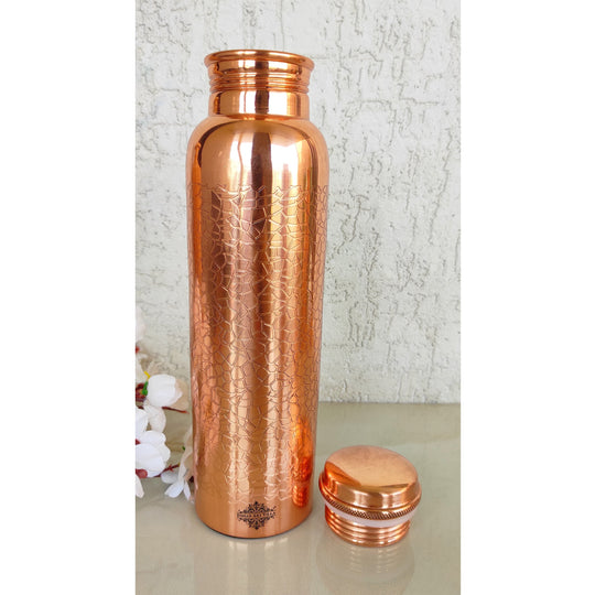 Pure Copper Water Bottle with Embossed Design
