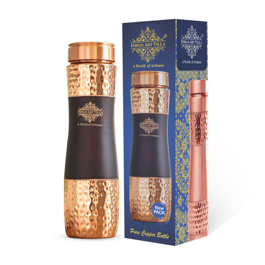 Pure Copper Bottle with Half Hammered & Half Silk Finish Color Design